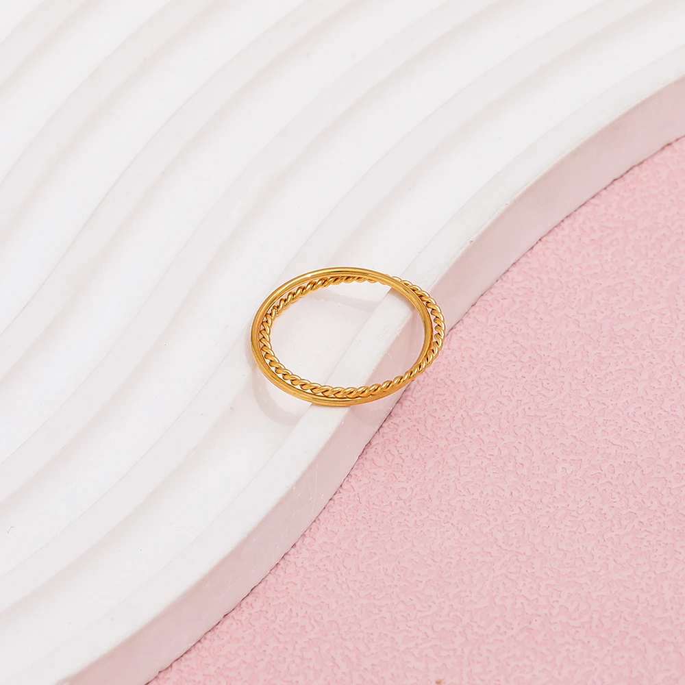Simple Double Circle Cross Dainty Rope Rings for Women Design Jewelry Wholesale Stainless Steel Jewelry