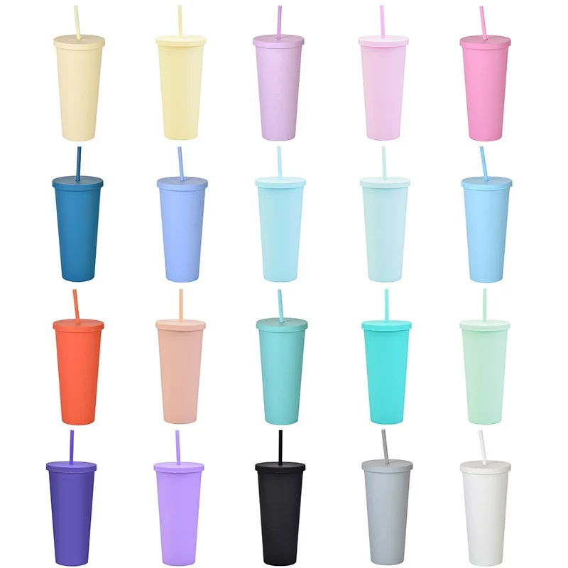 2026 Cross-border Hot-selling Eco-Friendly Double-layer Acrylic Straw Cup 22OZ Large-capacity Outdoor Frosted American Style