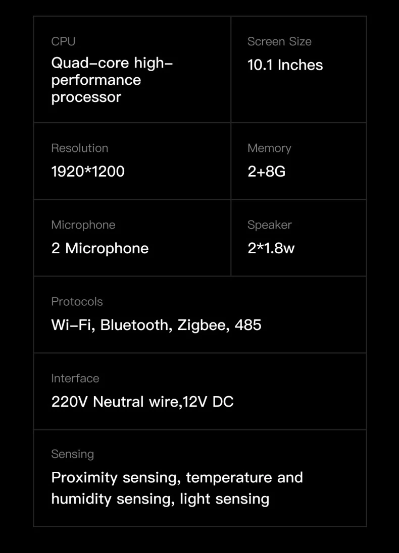 10.1-inch Tuya Smart Home Control Panel WiFi Multifunctional Touch Screen Zigbee Hub BLE Wall Central Control Switch 485