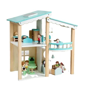 Wooden Baby Color Doll House Princess Villa House Play Home Wood Toy