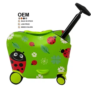Customized Travel Suitcase Carry Along Kids Ride on Luggage Luggage Kids 18" Extendable Trolley Suitcase with Safety Belt