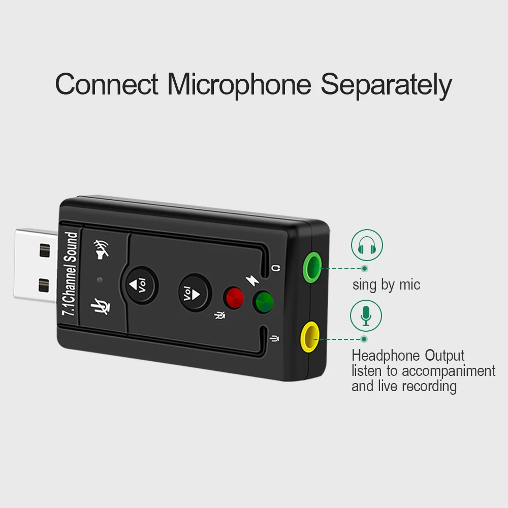 Channel USB Audio Sound Card Headphone Jack Adapter