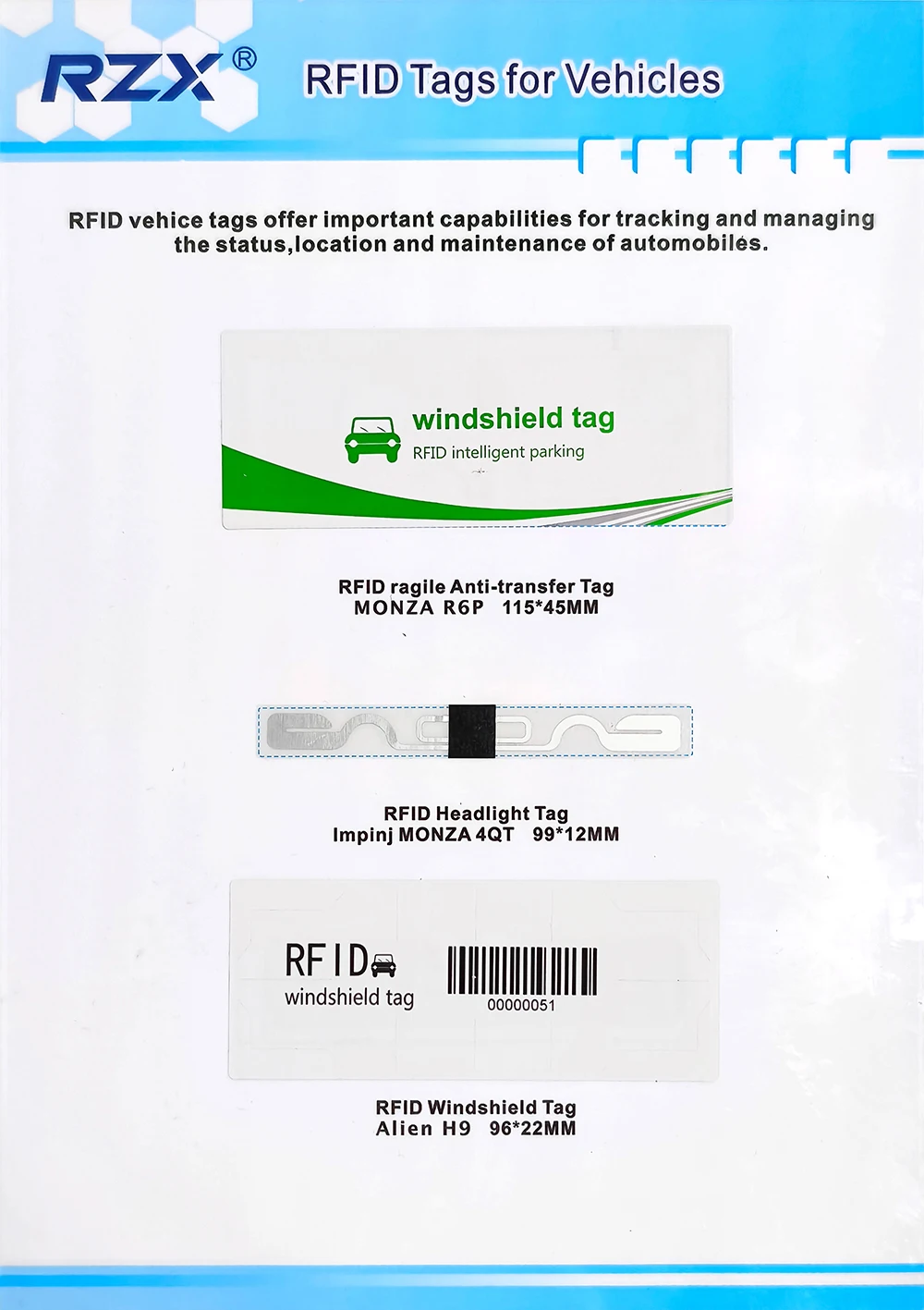 RZX Long Range Rfid Tag Tamper-Proof and Non-Transferable UHF RFID Vehicle Headlight Tags for Vehicle Managements
