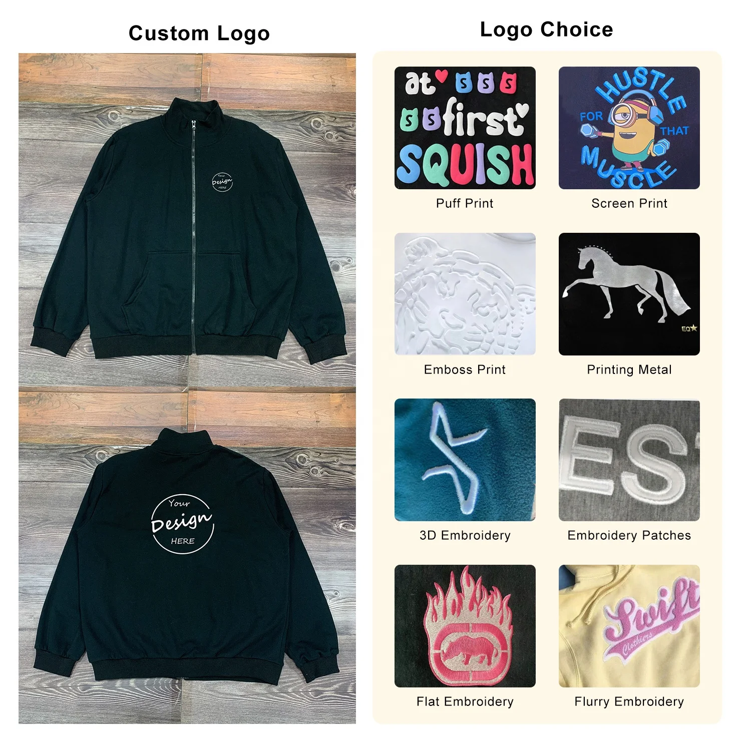 JL129E 480GSM Stand up Neck Blank Hoodies Embroidery Blank Full Zip up Drop Shoulder Men’s Hoodie Sweatshirt