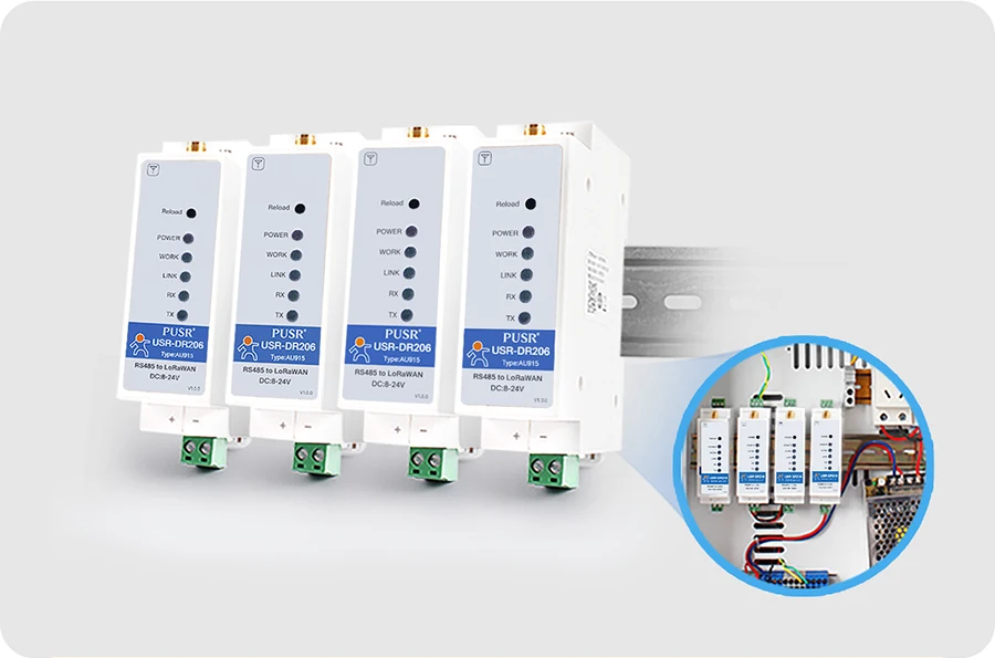 PUSR DIN Rail Serial RS485 to LoRaWAN Converter wireless network gateway Long-range Communication Stable Reliable data USR-DR206