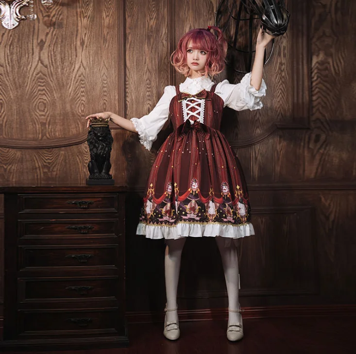 Lolita Japanese Jsk Sling Dress Retro Printed Daily Girl