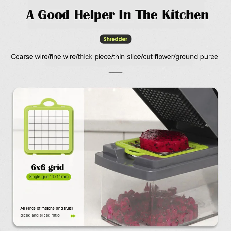 Vegetable Chopper Slicer Cutter Chopper and Grater 14 in 1 Interchangeable Blades with Colander Basket and Container