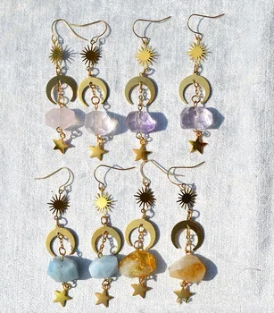 Healing natural amethyst pendant Earrings crystal rose quartz moon pendants statement Earrings for women Christmas jewelry