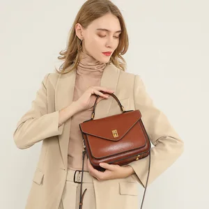 A-209 2026 New High-End Women's Handbag Elegant Crossbody Messenger Bag Zip Genuine Vegetable Tanned Cowhide Simple Fashionable