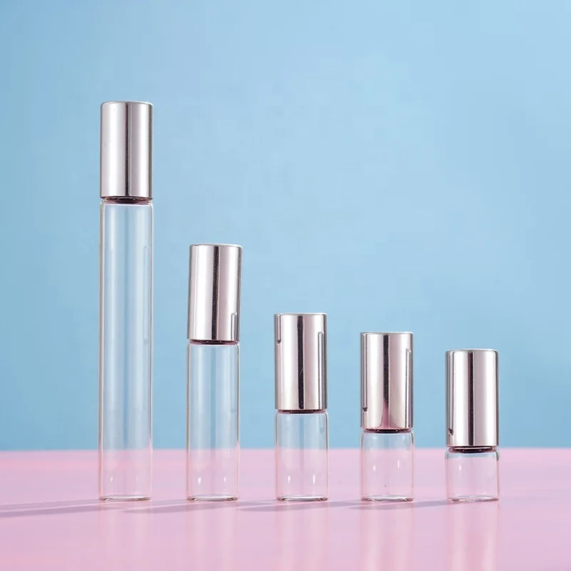 1ml 2ml 3ml 5ml 10ml Mini Travel Transparent Empty Roller Ball Glass Cylinder Shape Perfume Bottle with Aluminium Plastic Cap