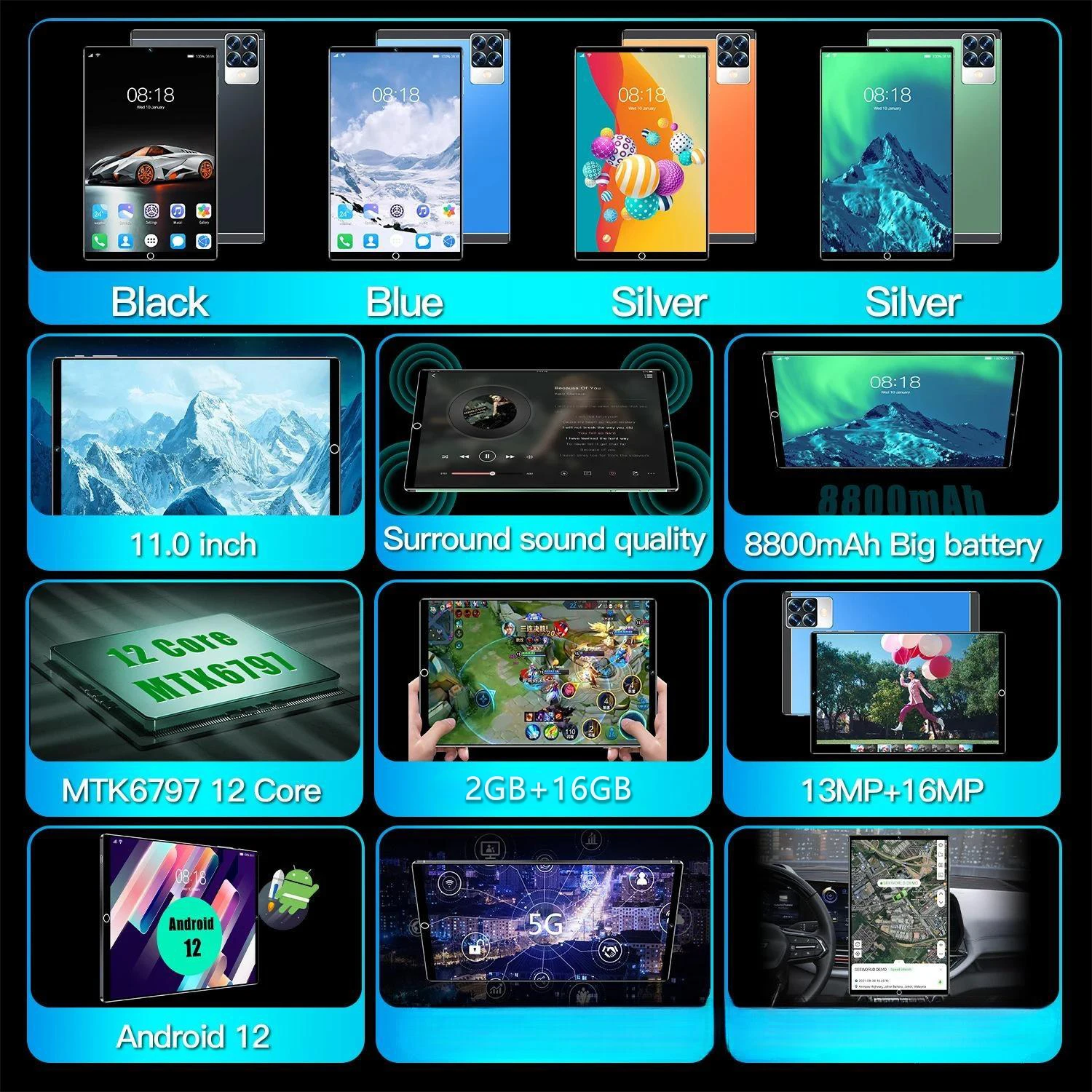 2024's Top Choice 5G Smart Tablet PC with 16GB RAM 1TB Storage - All-in-One for Study and Office