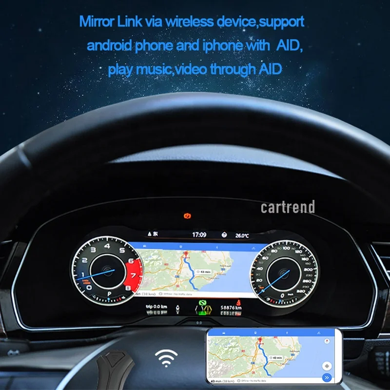 Panneau de tableau de bord numérique de compteur de vitesse LCD de cockpit  de groupe d'instruments virtuels pour Vw Tiguan