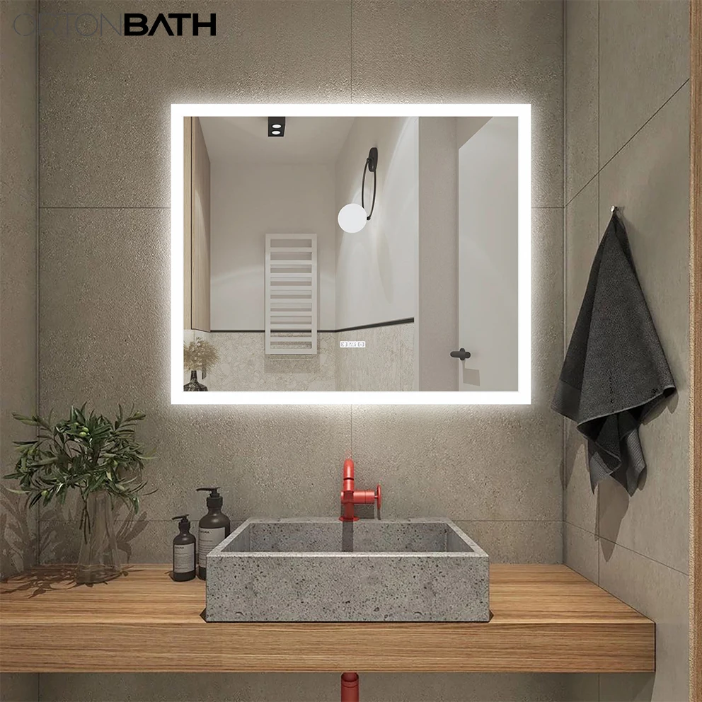 Specchio da Bagno Illuminato a LED,Specchio cosmetico retroilluminato da 32 Pollici,antiappannamento,Specchio per Trucco Intelligente Irregolare, Specchio a Luce LED Senza Cornice semicircolare