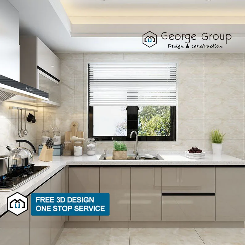 George Readymade Ready to Assemble Rta Wooden Brown High Gloss Grey Lacquer Cupboard Wall Kitchen Cabinet