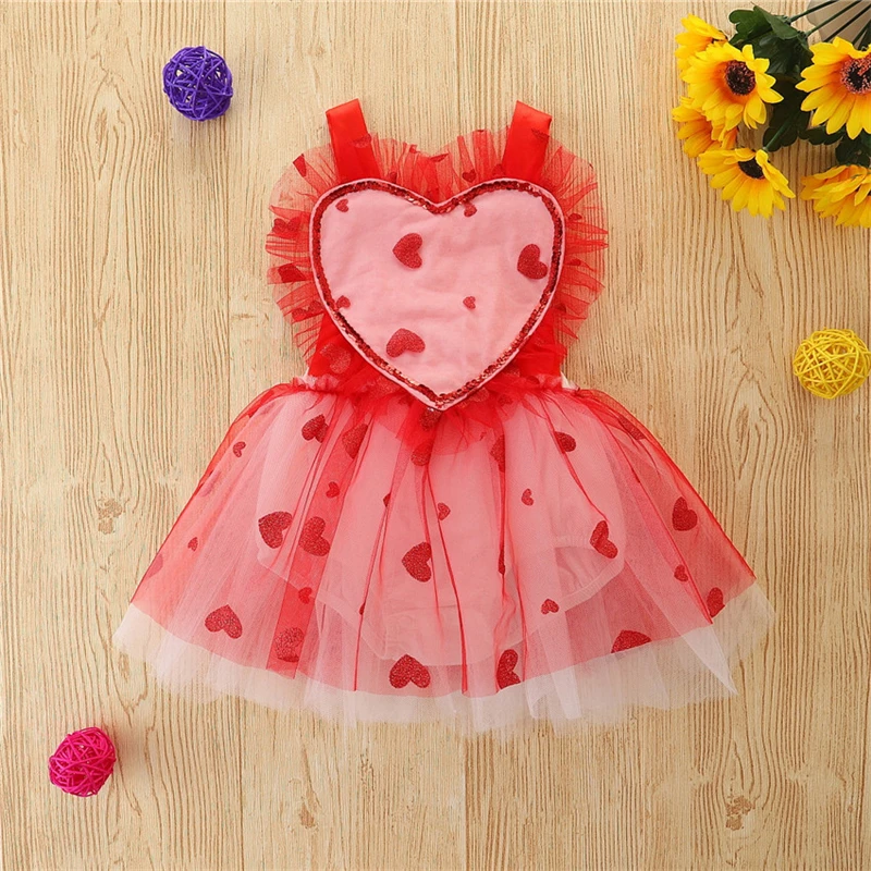 Baby Romper Dress with Heart-Shaped Sequins for Valentines