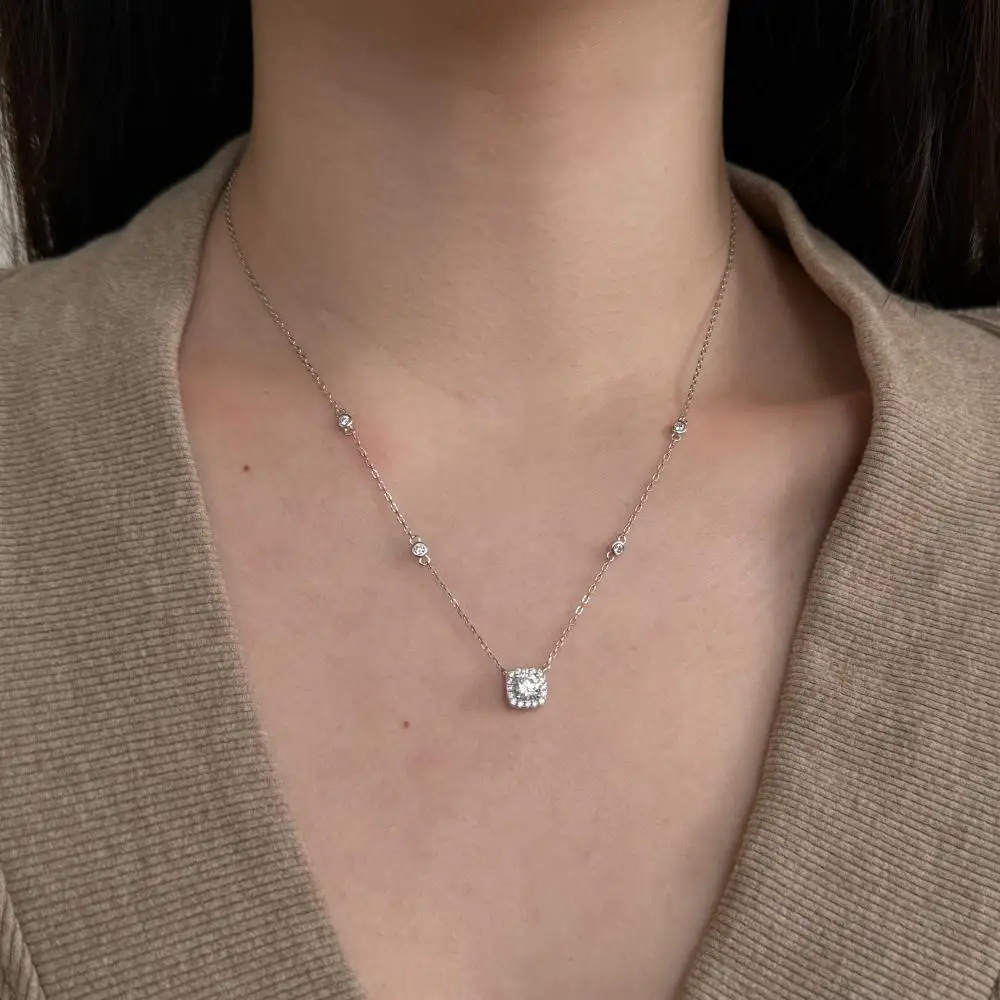 KAKODIY Women's Trendy Style 925 Sterling Silver Square 5A Zircon Adjustable Necklace detail 2