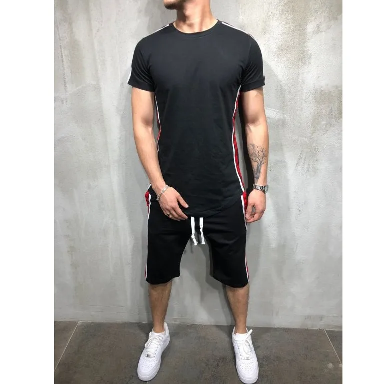 Summer basketball leisure sports suit male Hong Kong style trend fake  two-piece short-sleeved t-shirt youth five-point pants set - AliExpress