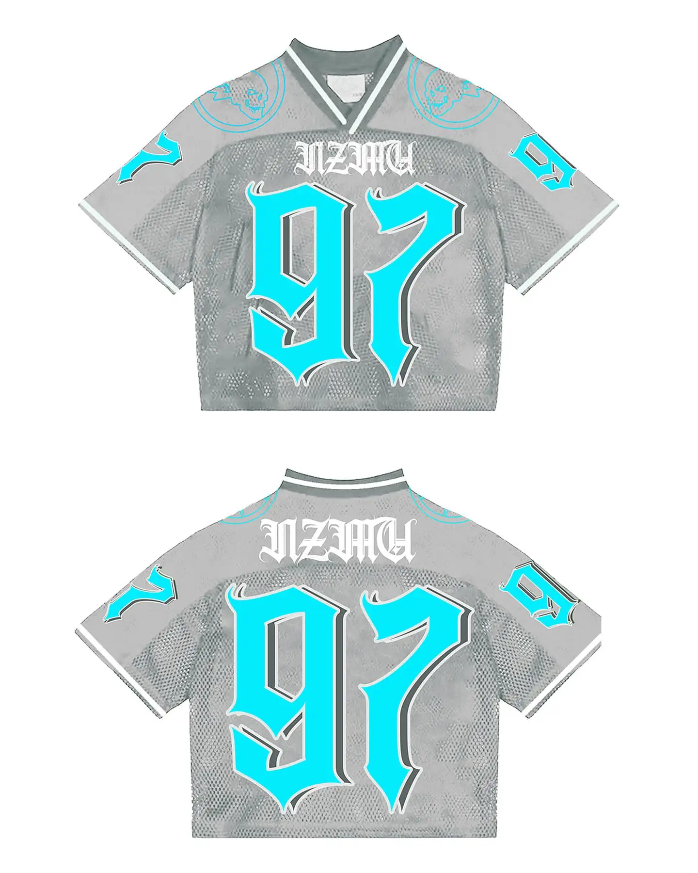 Customized Streetwear Print Short Sleeve V Neck Boxy Mesh Retro Vintage T-shirt Soccer Basketball Shirts Football Jersey for Men gallery 11