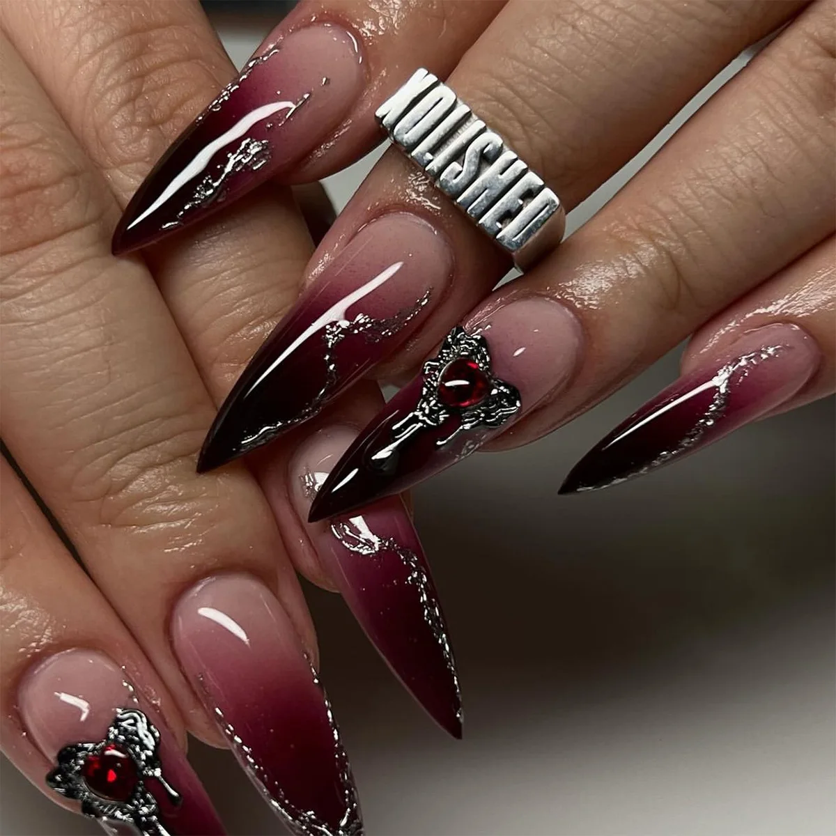 Stunning Black & Red Glossy Nails 2025