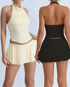 Customized Sports Yoga Tennis Skirt Set Stand Collar Top Low Waist Short Tennis Skirt Yoga Fitness Sports Tennis Wear for Women