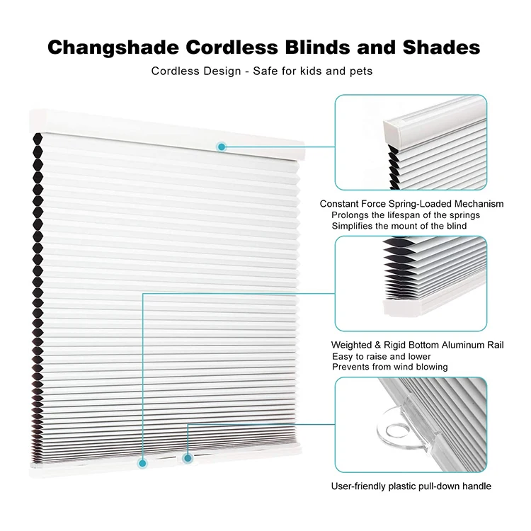 China Factory Sunscreen Curtain Children Safety Cordless Pleated Cellular Fabric Shades