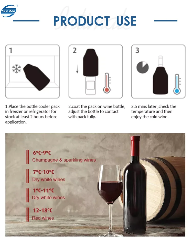 Customized Printed Fabric Insulated Wine Bottle Cooler Gel Ice Pack