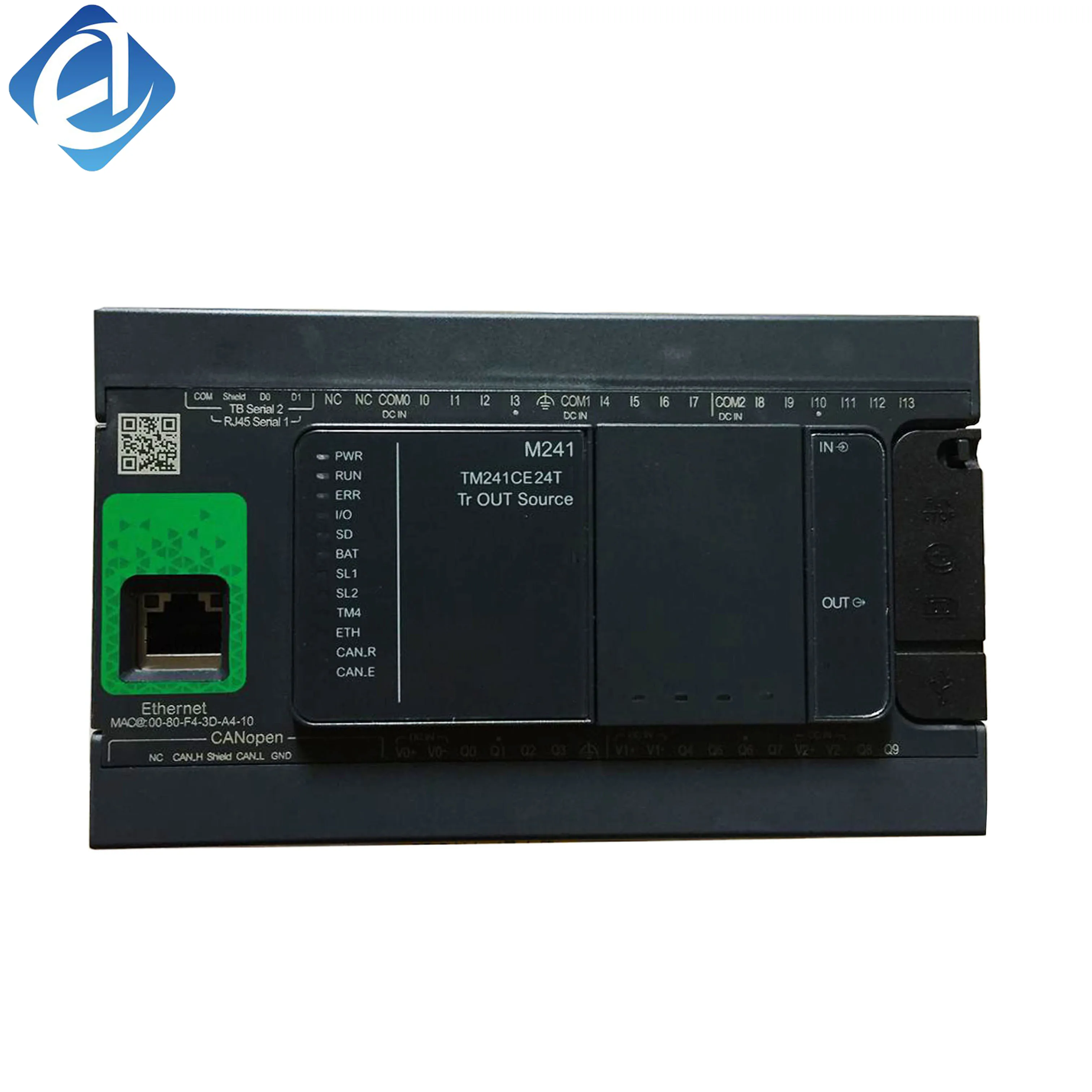 New Original TM241CE24T Modicon TM241 series industrial PLC. Equipped with 24 I/O points, transistor output and embedded Ethernet port. It delivers high-speed logic control, stable networking 
