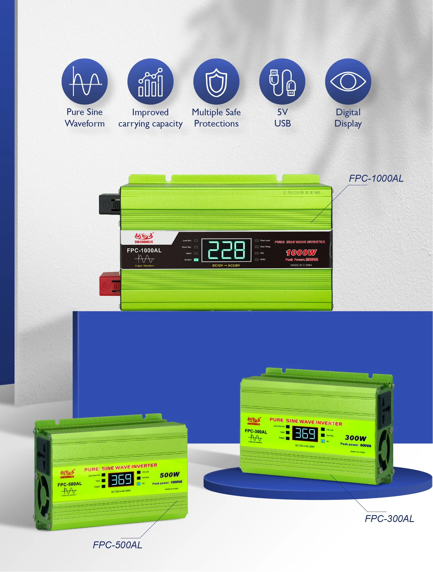 Sunchonglic 12v Dc 220v Ac 500w Pure Sine Wave Inverter Power Inverter ...