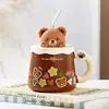 Sí, oso, tapa tridimensional, pajita, marrón.