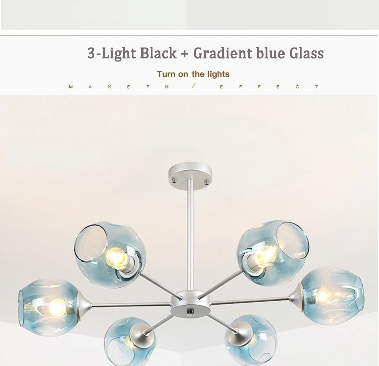 6-Light Semi-Flush Mount Glass Chandelier Ceiling Light Large Smoky Grey Glass Lampshade Light fixture