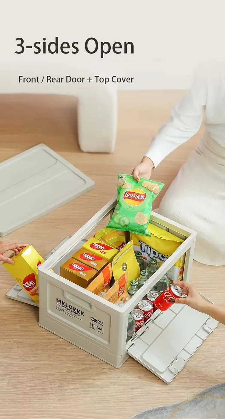 Large Plastic Storage Box with Side Opening Door Injection Technics Rectangle Shape for Car Trunk Camping Toy Storage details