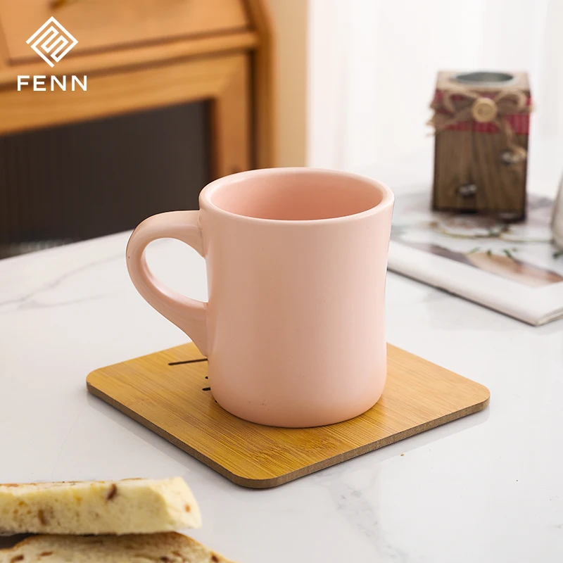 FENN Custom Logo Wholesale Pink Gray White Green Pottery Cups Matte Colorful Glazed Ceramic Coffee Cup Mug 350ml Porcelain Mug