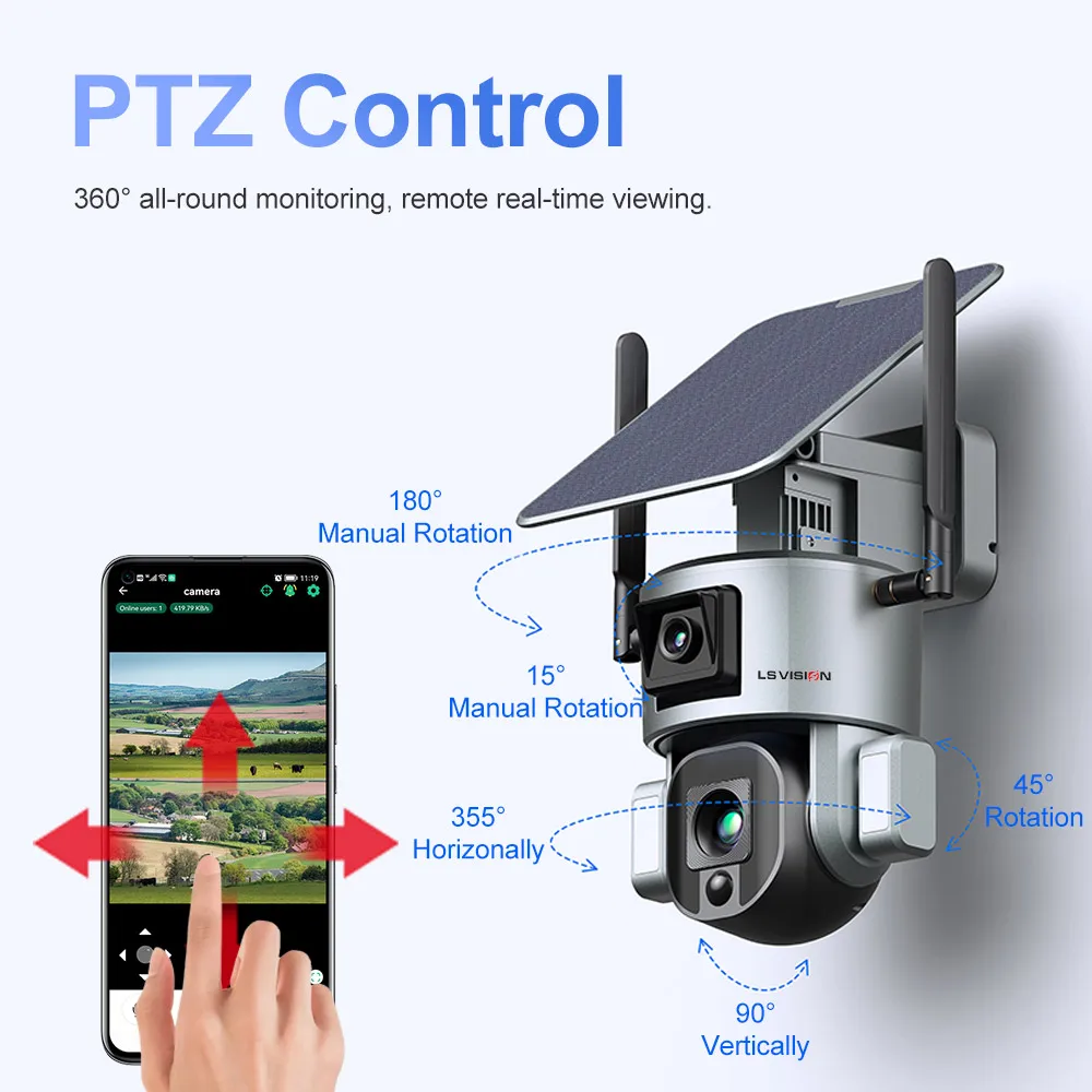 LS VISION HD 8MP Dual Lens PTZ 10X Optical Zoom 4G Outdoor Wireless Security Solar Surveillance Camera Surveillance