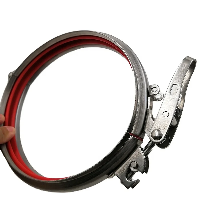 Dust Extraction Pipe System Stainless Steel Quick Release Rapid Lock Duct Pull Ring Connect Pipe Clamp Clip With Red Rubber