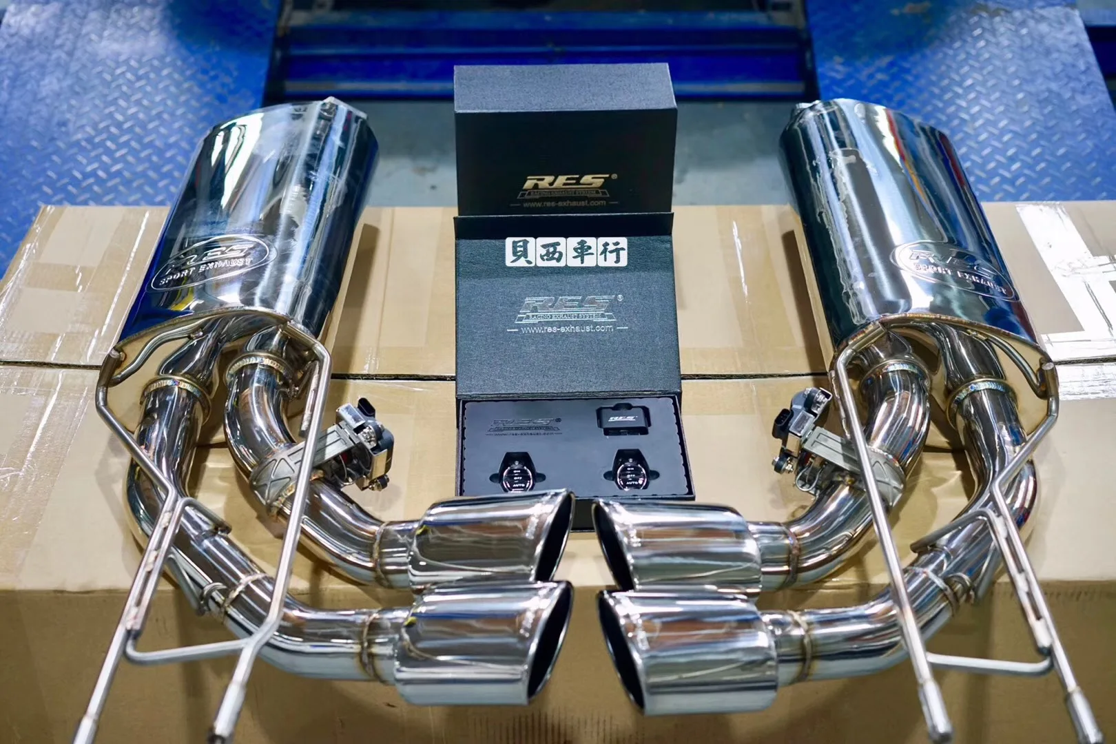 Exhaust System Variable Valves Muffler System With Quad Tips For