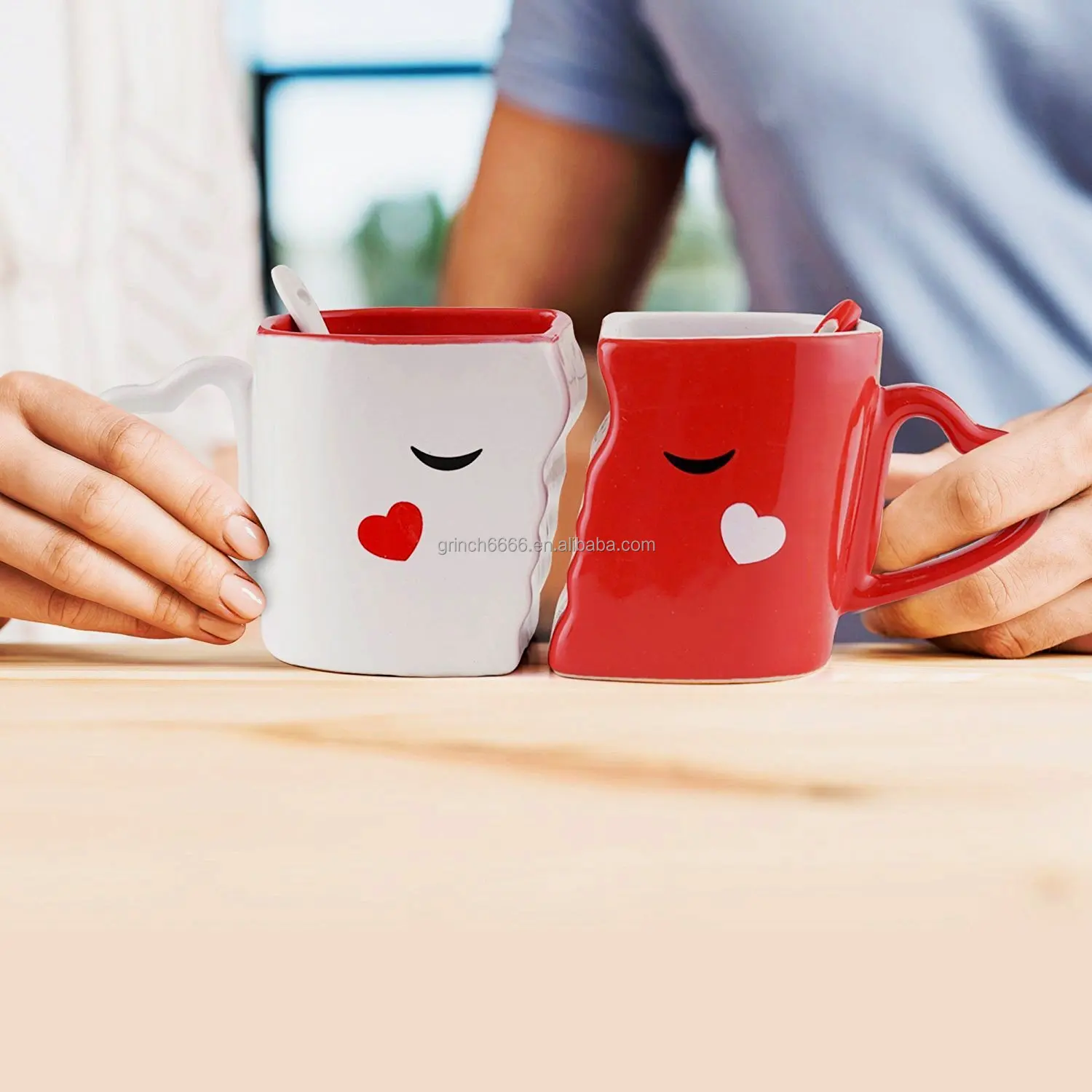 Cute Ceramic Kissing Mugs Set Unique Porcelain Couple Tea Coffee