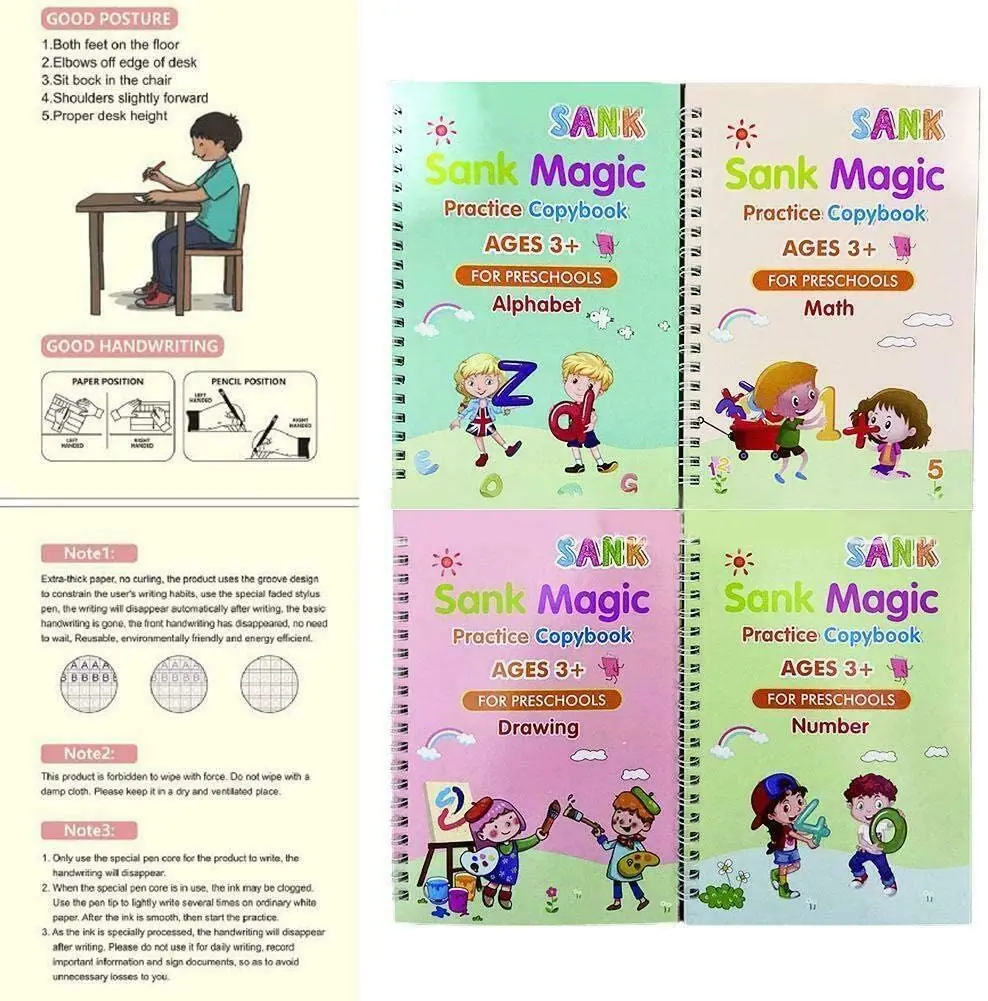 Reusable Book Sets Kids Children Magic Practice Book Hand Writing Sank ...