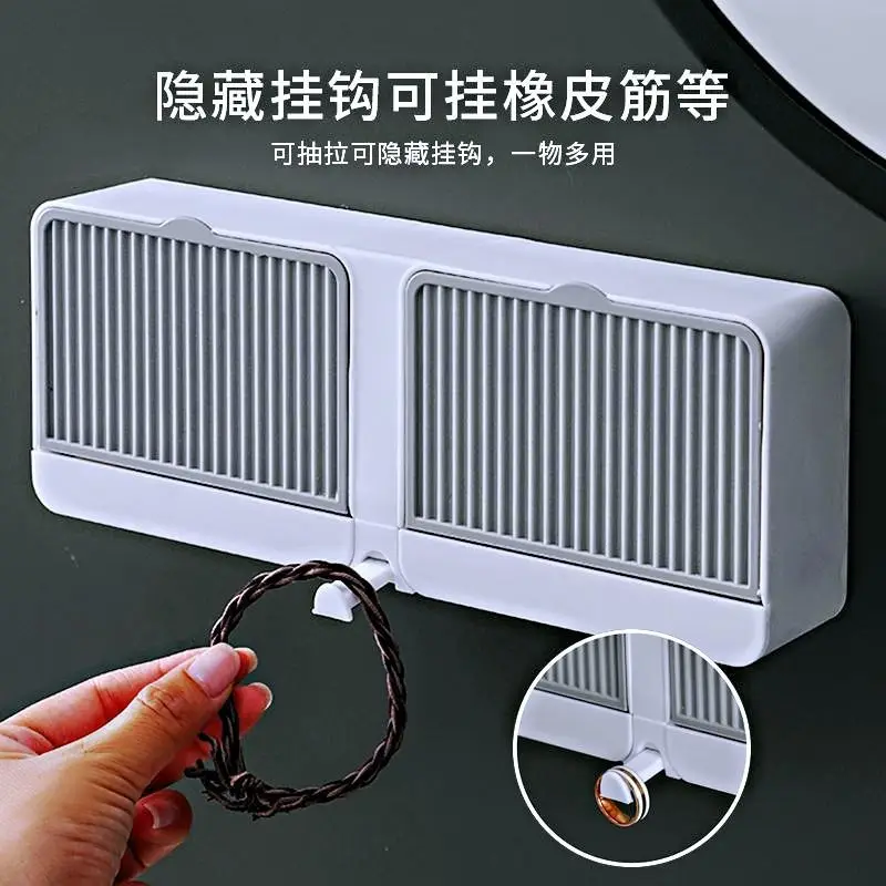 Adhesive Bathroom Shelf Wall Mounted Storage Rack Without Drill Soap Holder with Cover Dustproof and Waterproof Soap Box