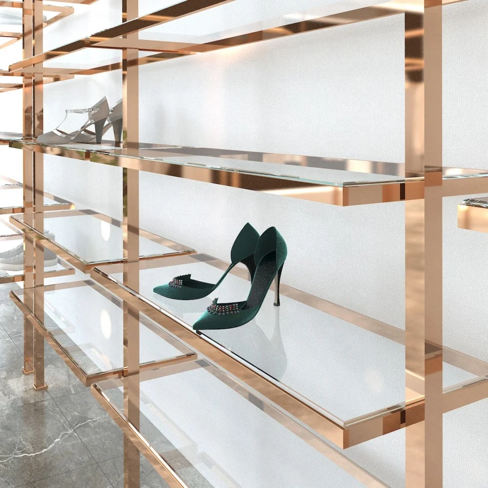 Beautiful Popular Dancing Shelf Shoe Stand for Display Retail Shelving Wall Mount Shoe Display Rack Handbag Display