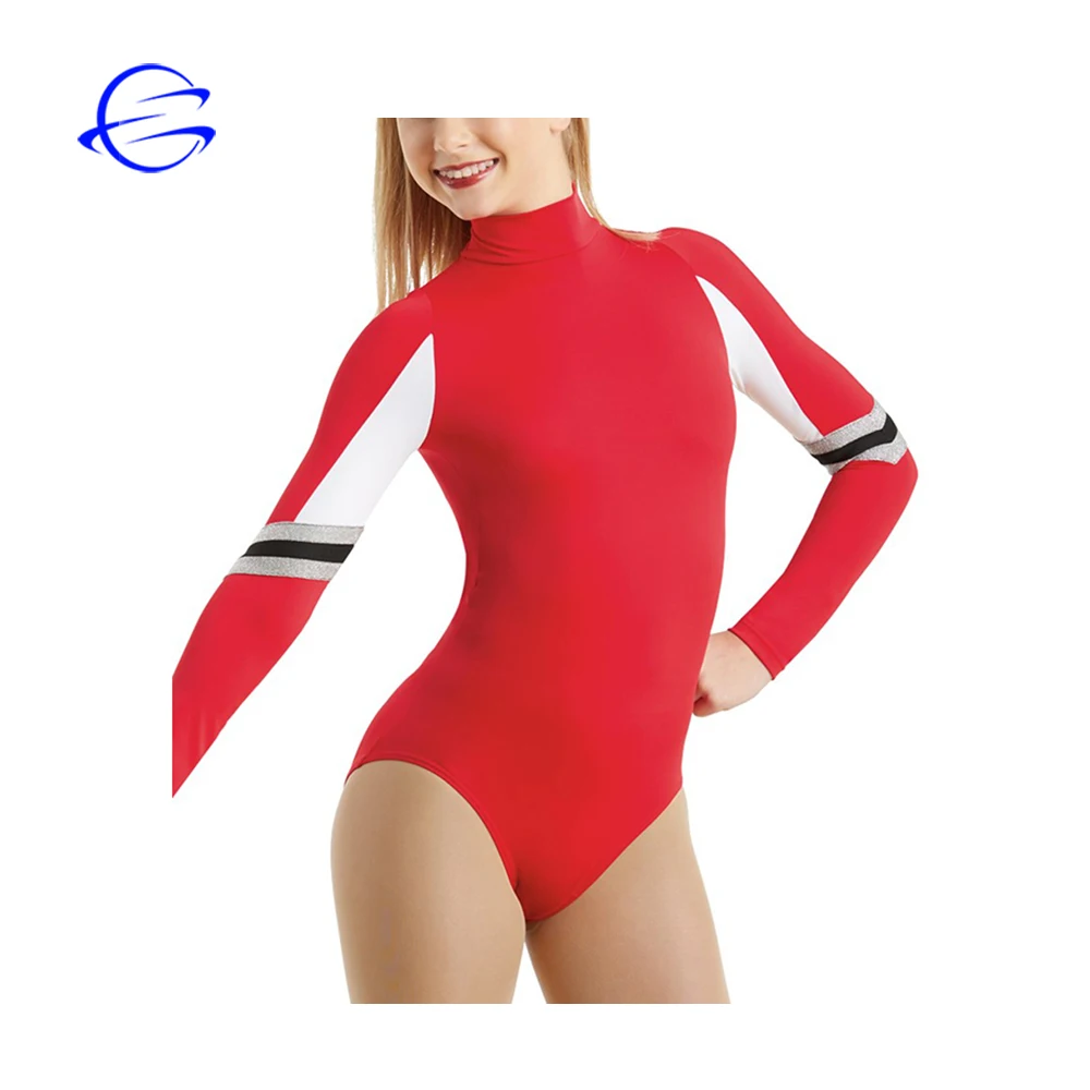 Full Back Zipper Turtleneck Mock Neck Gymnastics Leotard Long Sleeve Training Dancewear