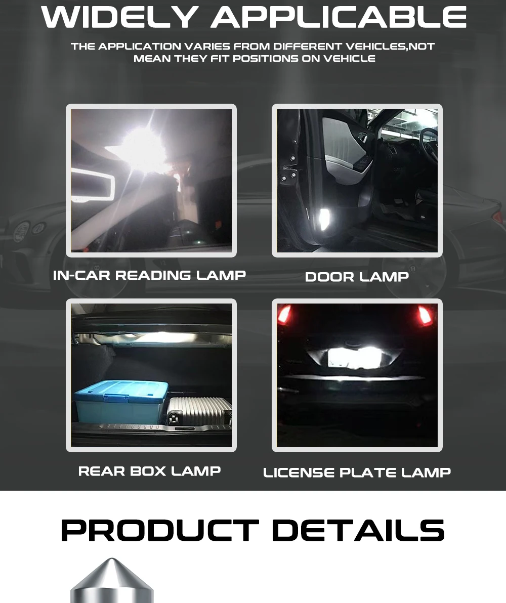 TECH-KING LED Double tip CREES 3smd 31mm 36mm 39mm 41mm DC12V White Light For Auto Lighting System Reading License plate light