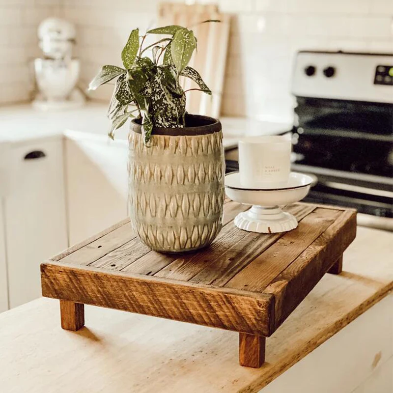 Wood Pedestal Stand, Farmhouse Wood Riser, Display Stool for Bathroom Kitchen Sink, Soap Tray, Candle Plant Tray, Counter Decor, Modern Rustic Soap