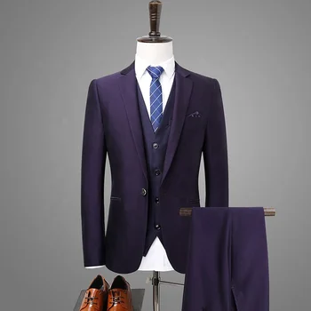 In Stock Casual Cheap Fashion Hot Sale 3 Piece Dark Purple Men Suits