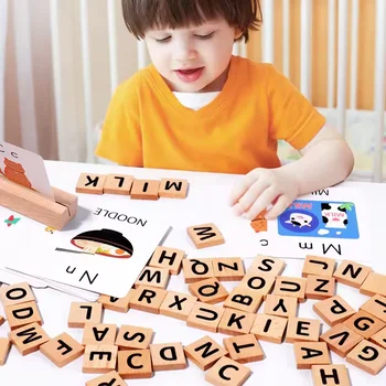 New Arrival Wooden Alphabet Spelling Words  Game preschool kids learning spelling words game cognitive alphabet letters card