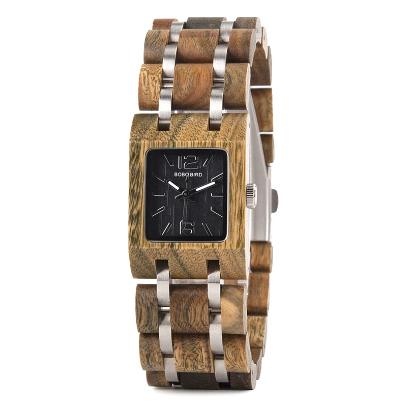Quickshipment BOBO BIRD Elegant Wooden Watch Square Ladies Wrist Watch Custom Wood Watch Women
