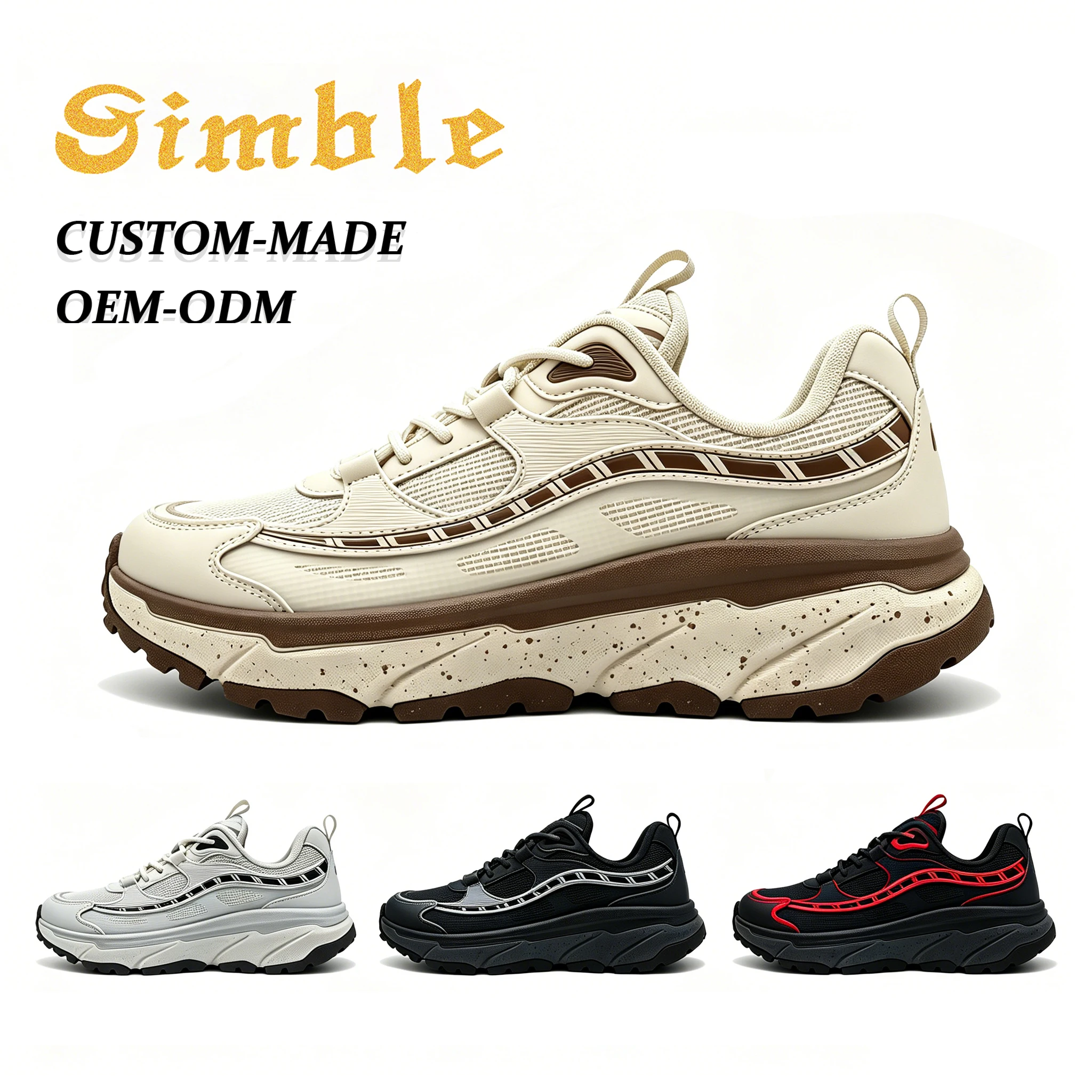 Original Customized Men's Sneakers OEM Logo Shock-absorption EVA Rubber Breathable Mesh Casual Sports Shoes