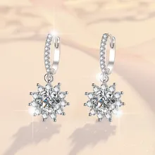 Fine Jewel Stylish Engagement Hoop earrings Sunflower S925 sterling silver VVS1 Moissanite earrings of Wedding Engagement Gifts