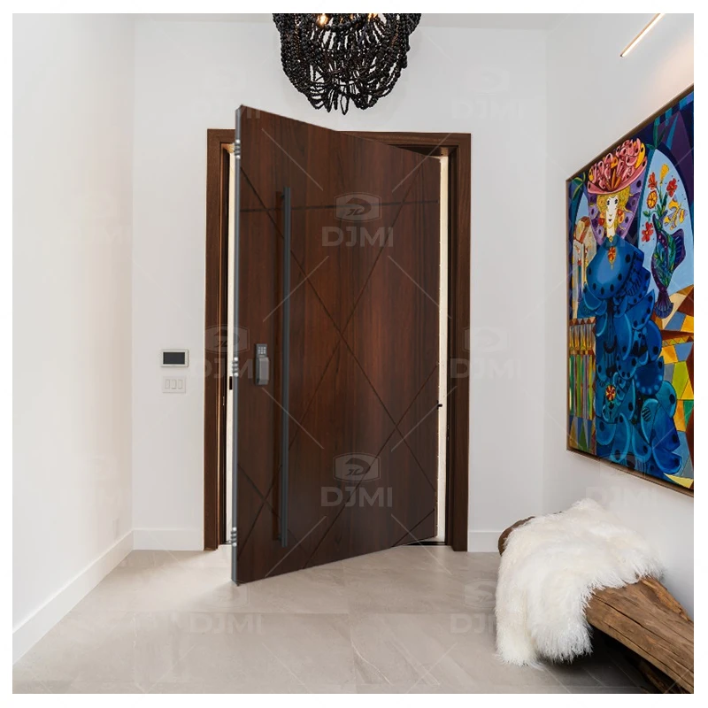 European Luxury House Front Modern Pivot Doors With Handle Wooden Entrance Door Modern Villa Main Door