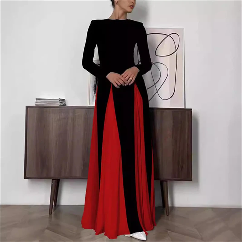 Women's Color Block Pleated Maxi Dress In A-line Silhouette With Breathable Chiffon For Party Wear And Elegant Occasions Women's Color Block Pleated Maxi Dress In A-line Silhouette With Breathable Chiffon For Party Wear And Elegant Occasions