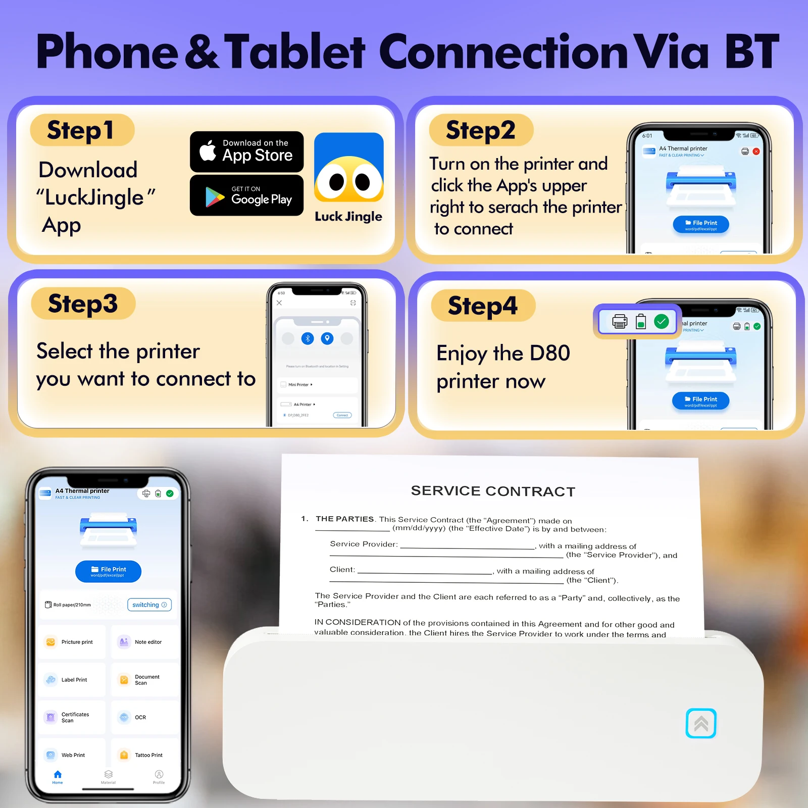 Luck Jingle  110mm Sticker Waybill Printer for Express Logistics 200dpi GD985 USB BT Shipping Barcod Printer3